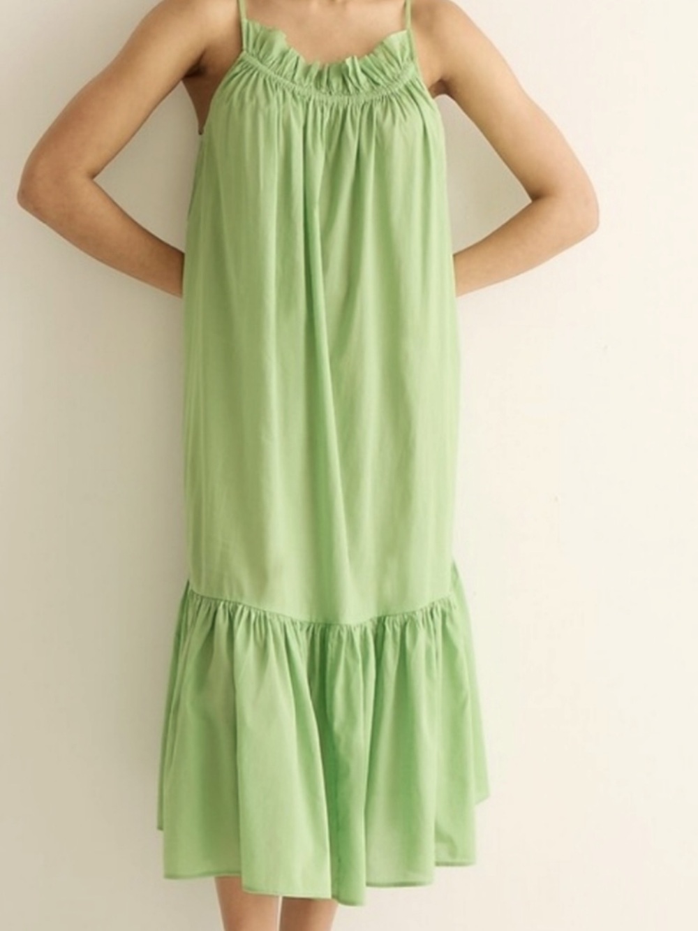J Crew Womens Organic Cotton Voile Ruffle Green Maxi dress Size S/M Beach Boho